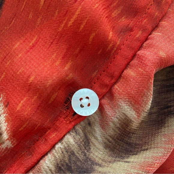 CHAPS DENIM VINTAGE STYLE ORANGE/BROWN SHORT SLEEVE TOP/BLOUSE W/FRONT RUFFLE, L - Picture 11 of 12